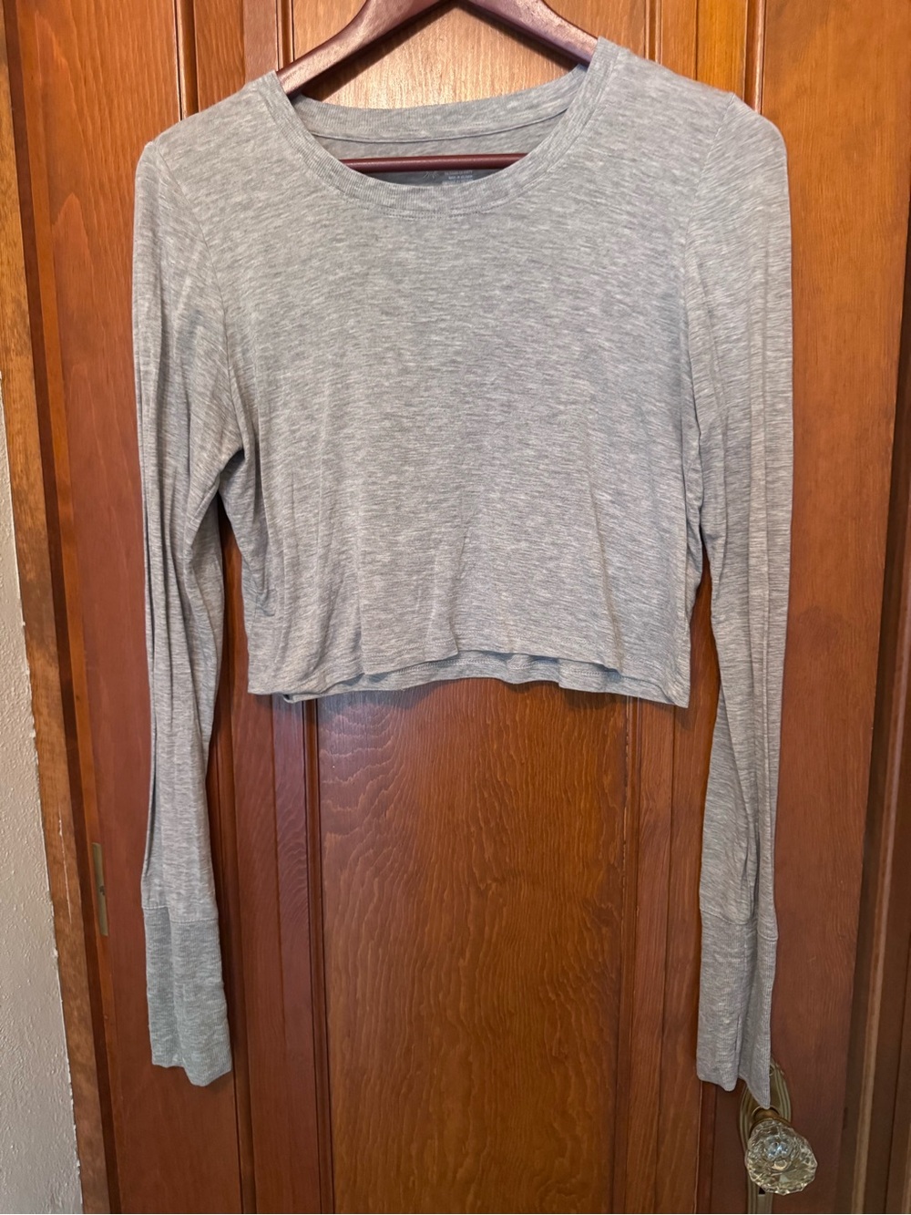 aerie Heather Gray Long Sleeve Cropped Tee